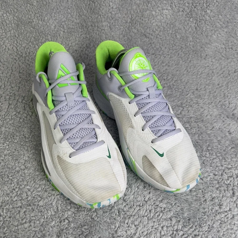Nike Zoom Freak 4 Shoes Mens Size 9 White Green Basketball DJ6149-101 Sneakers
